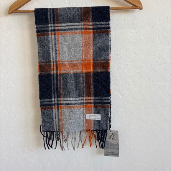 Brontë by Moon Accessories - NWT Bronte by Moon Scarf Merino Lambswool navy, orange, and grey plaid patt